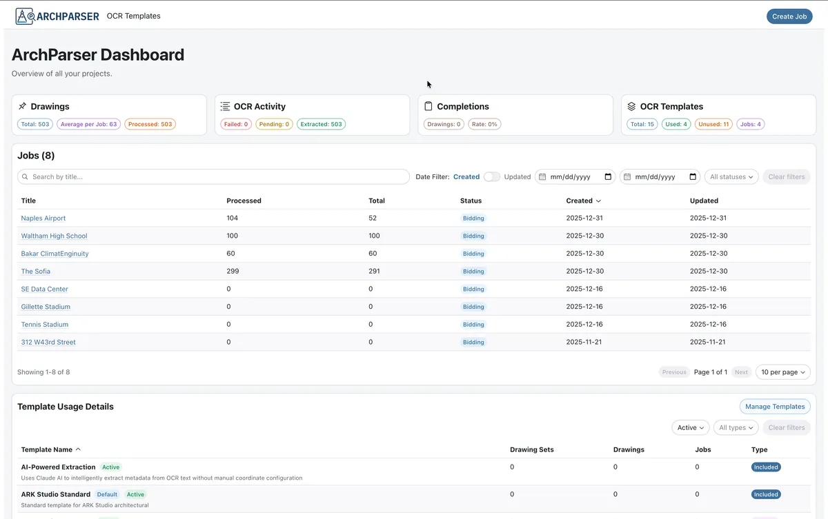 Image of the archparser dashboard